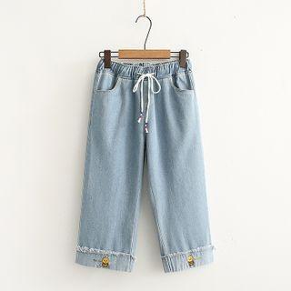 Cartoon Embroidered Capri Jeans