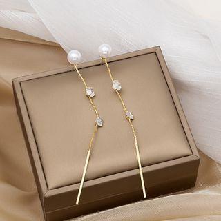 Faux Pearl Rhinestone Alloy Dangle Earring E3554 - 1 Pair - Gold - One Size