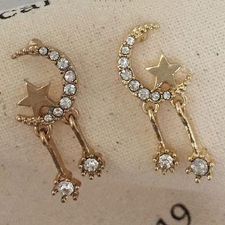 Rhinestone Moon Earring K37 - 1 Pair - One Size