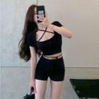 Tie-strap Cropped T-shirt / High-waist Hot Pants