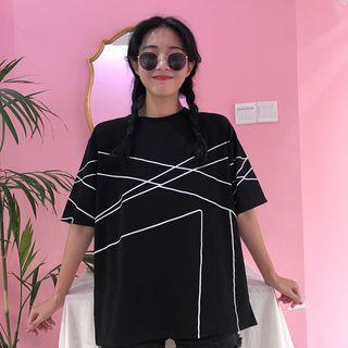 Elbow Sleeve Pinstriped T-shirt Dress