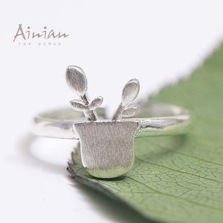 925 Sterling Silver Plant Open Ring