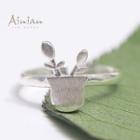 925 Sterling Silver Plant Open Ring