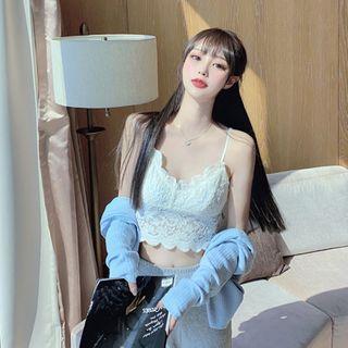 Lace Camisole Top / Wide Leg Pants / Cardigan