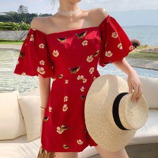 Puff-sleeve Floral Wide-leg Romper