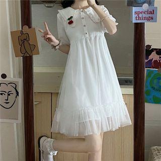 Peter Pan Collar Dress White - One Size