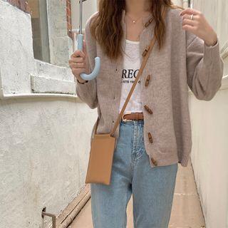 Long-sleeve Plain Toggle Cardigan