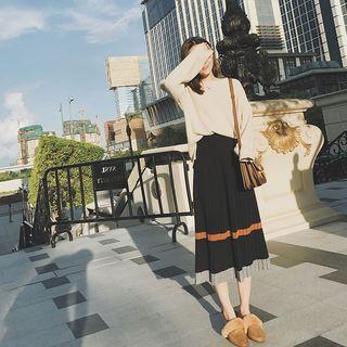 Contrast-trim Knit A-line Midi Skirt