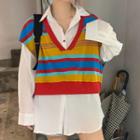 Set: Striped Vest + Shirt Vest - Multicolor - One Size / Shirt - White - One Size