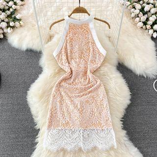 Sleeveless Lace Sheath Mini Dress
