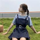 Mock Two-piece Elbow-sleeve Two-tone Mini Dress