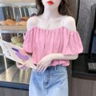 Short-sleeve Cold Shoulder Faux Pearl Chiffon Blouse