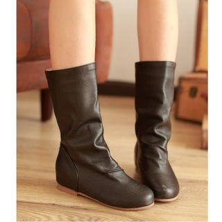 Faux Leather Hidden Wedge Riding Boots