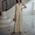 Sleeveless Cross-back Lace Wide-leg Jumpsuit