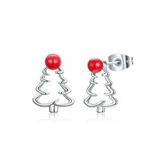 Fashion Simple Hollow Christmas Tree Stud Earrings Silver - One Size