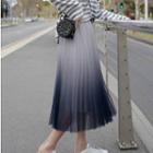 Ombr  Midi A-line Pleated Mesh Skirt