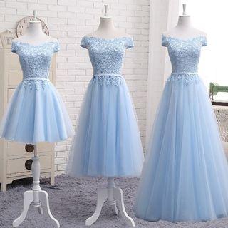 Off-shoulder Short-sleeve Bridesmaid Dress