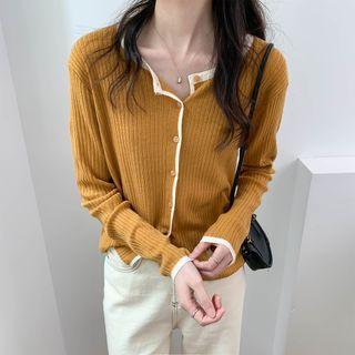 Two Tone Striped Button-up Knit Top