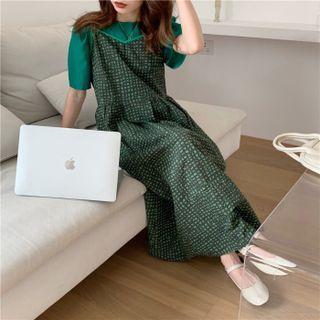 Short-sleeve T-shirt / Printed Midi Overall Dress