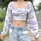 Long-sleeve Tie-dyed Cropped Top Purple - One Size