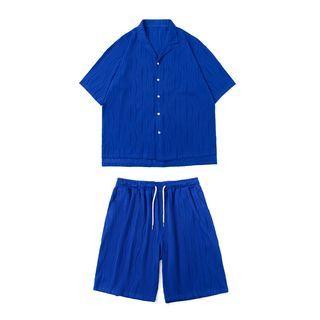Set: Short-sleeve Ribbed Shirt + Shorts
