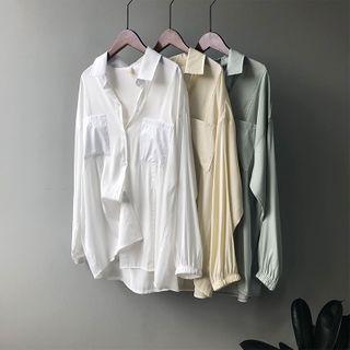 Plain Double-pocket Blouse