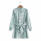 Tie-dyed Tie-waist Mini A-line Shirtdress