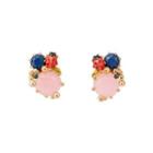 Fashion And Elegant Plated Gold Ladybug Pink Cubic Zirconia Stud Earrings Golden - One Size