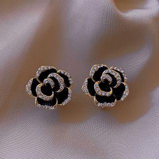 Flower Rhinestone Earring 1 Pair - Black - One Size