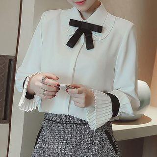 Bow Accent Pleated Trim Shirt