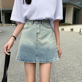High-waist Gradient A-line Denim Skirt