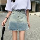 High-waist Gradient A-line Denim Skirt