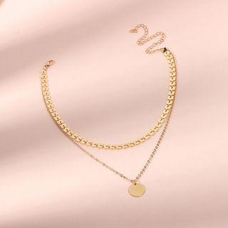 Alloy Disc Pendant Choker Necklace Gold - One Size