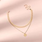 Alloy Disc Pendant Choker Necklace Gold - One Size