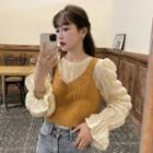 Long-sleeve Puffy Blouse / Knit Camisole Top