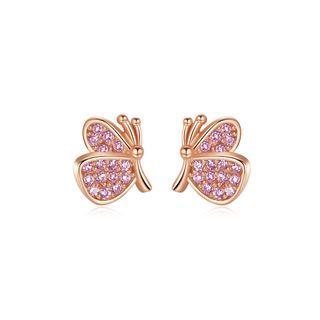 Sterling Silver Plated Rose Gold Fashion Elegant Butterfly Stud Earrings With Pink Cubic Zirconia Rose Gold - One Size