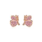 Sterling Silver Plated Rose Gold Fashion Elegant Butterfly Stud Earrings With Pink Cubic Zirconia Rose Gold - One Size