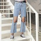 Zip Detail Cut Out Straight-cut Jeans