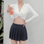 Set: Long-sleeve Wrap Tankini Top + Swim Skirt