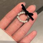 Bow Velvet Faux Pearl Ring Black & White - One Size