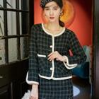 Set: Plaid Button-up Jacket + Mini Pencil Skirt