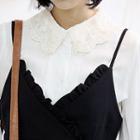 Lace-collar Puff-sleeve Crinkled Shirt