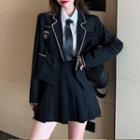 Set Of 2: Single-breasted Jacket + Pleated Skirt