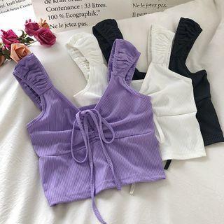 Plain Drawstring Sleeveless Crop Top