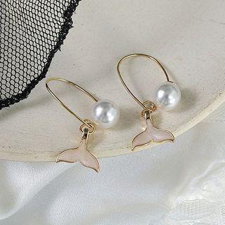 Faux Pearl Whale Tail Dangle Earring E371 - Earring - One Size