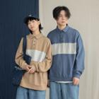 Couple Matching Color Block Collared Pullover