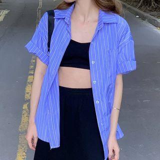 Striped Short Sleeve Shirt Stripe - Blue - One Size