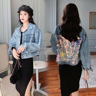 Set: Plain Knit Dress + Sequined Denim Jacket