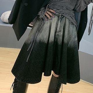 Gradient Mini A-line Denim Skirt