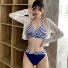 Striped Halter Bikini / Lace Jacket